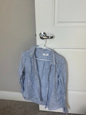 Uniqlo Blue White Striped Linen Blend Shirt Size L